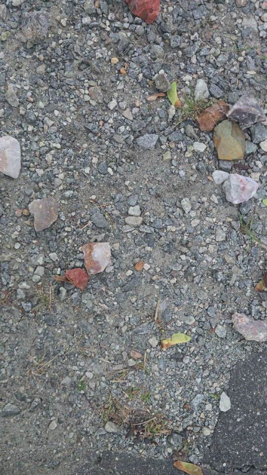 Gravel ground with scattered stones, filmed from waist height